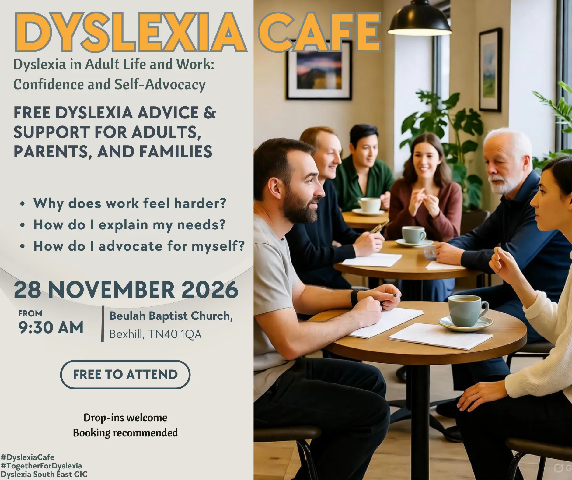 Dyslexia Cafe (Bexhill) - November 28th 2026 - Dyslexia Support for Adults
