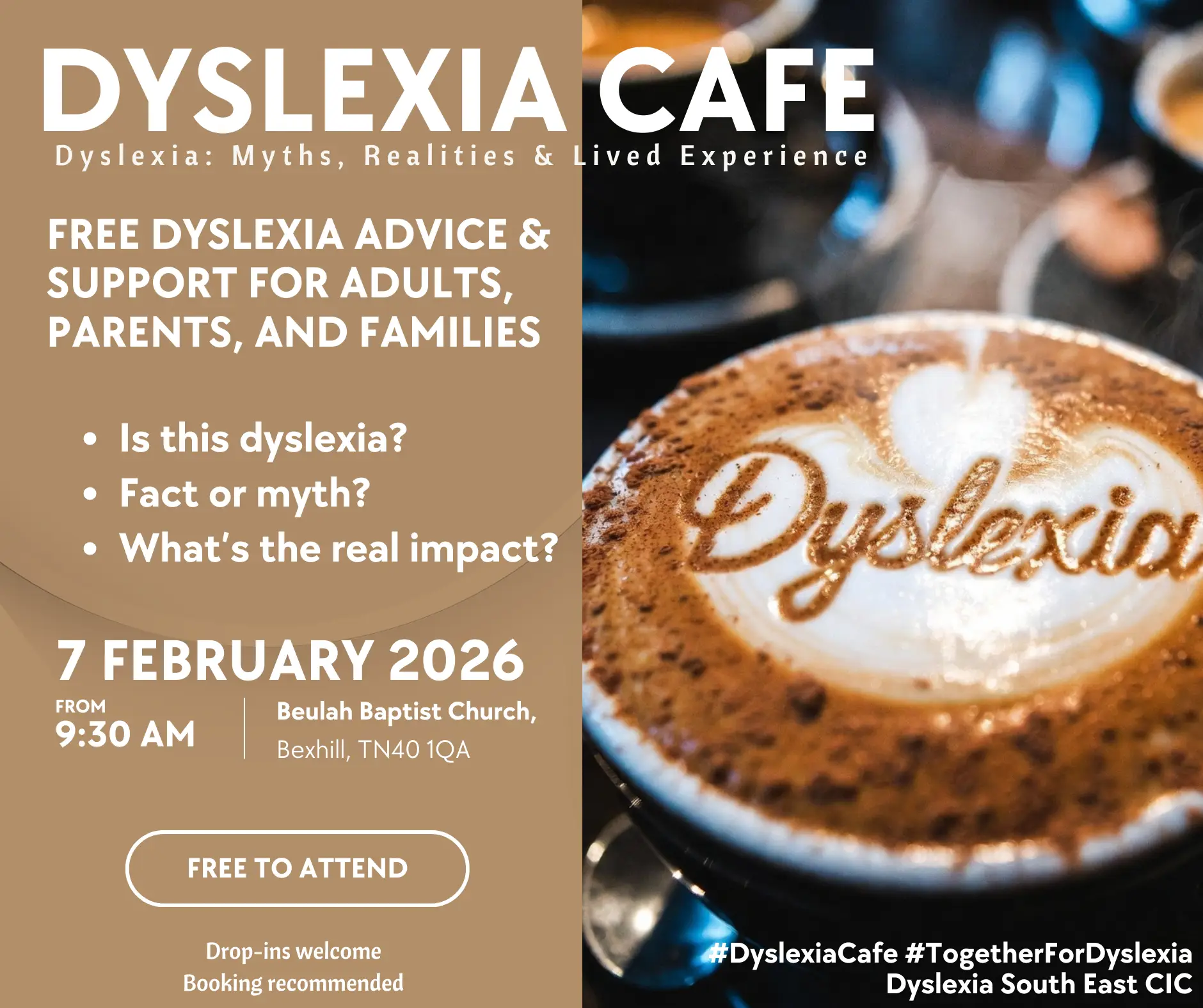 Free Dyslexia Support - Dyslexia Cafe 7th February 2026 - Bexhill